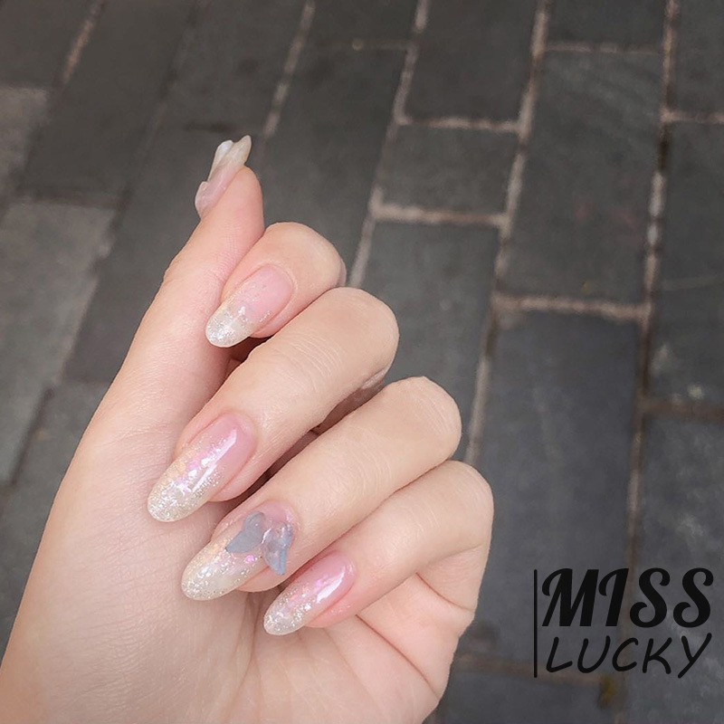 (Hàng Mới Về) Set 24 Móng Tay Giả Dáng Dài Phối Họa Tiết Bướm Xinh Xắn