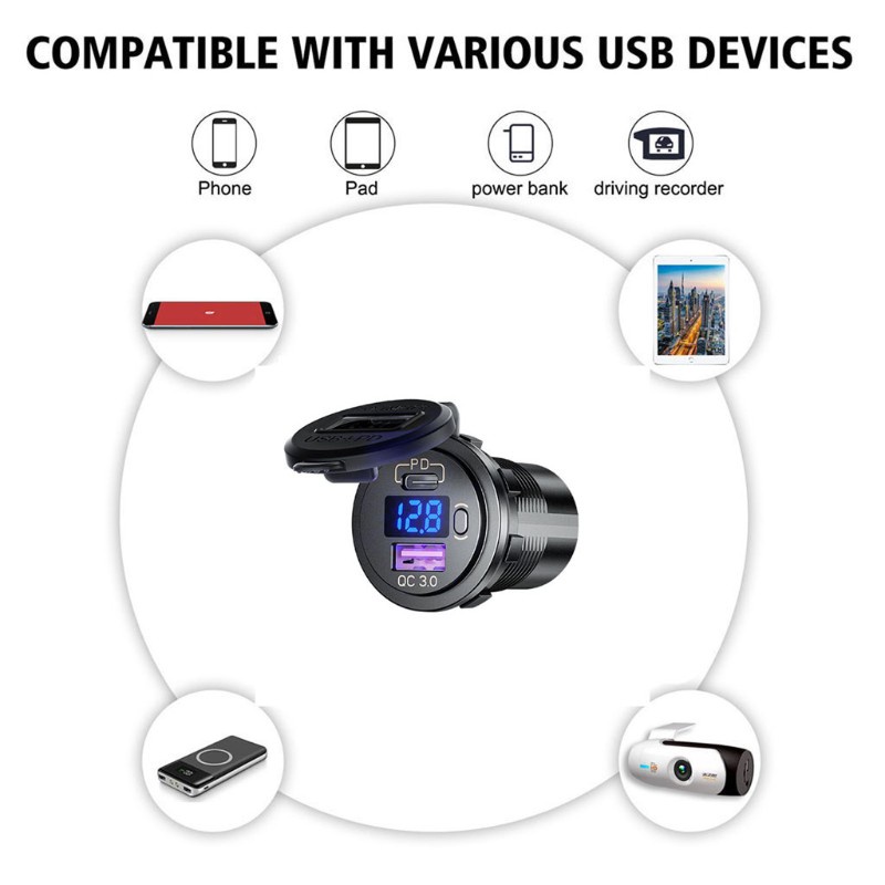 Tẩu Sạc Nhanh Usb Loại C Pd Qc3.0 12v Có Công Tắc On Off Cho Xe Hơi