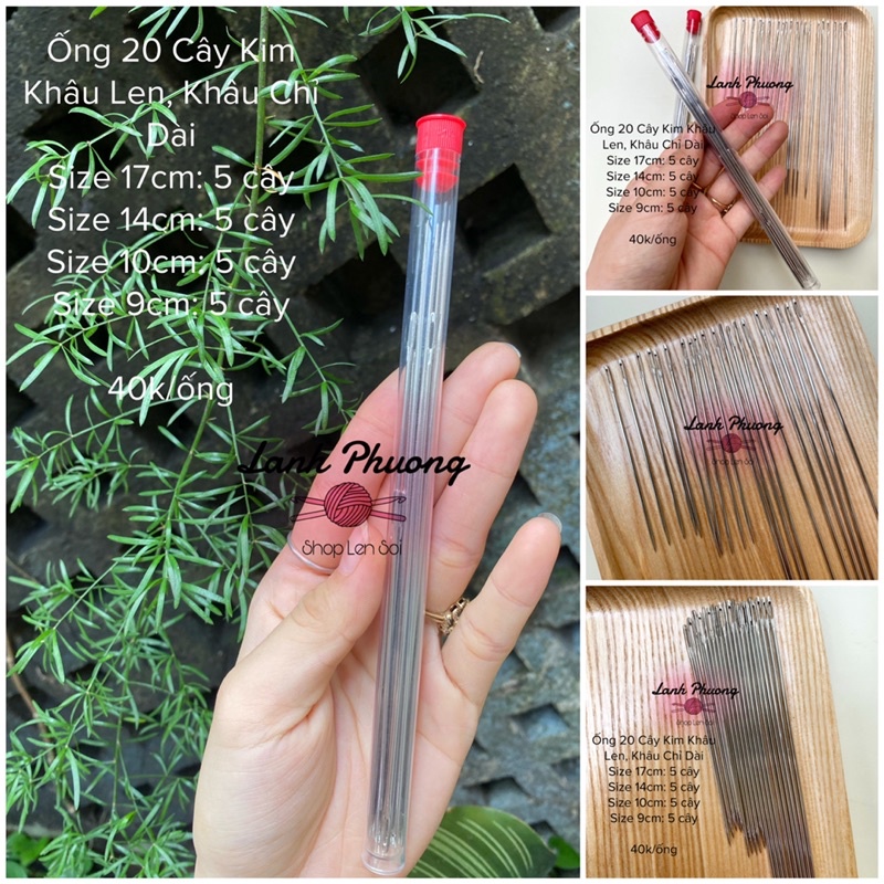 Ống Kim Khâu Len Sợi Loại Dài, Set Gồm 20 Cây Kim Khâu Nhiều Size