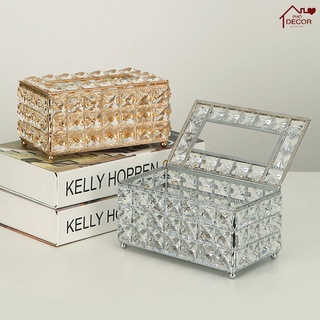Hộp Đựng Giấy Ăn Phố Decor Đính Đá Sang Trọng, Chất Liệu Pha Lê, Phong Cách Bắc Âu, Hai Màu Vàng Trắng, Thiết Kế Tinh Xả