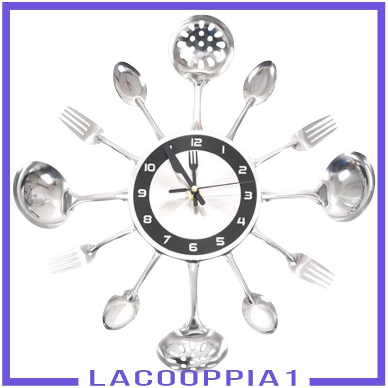 [Lacooppia1] Đồng Hồ Treo Tường Nhà Bếp Kèm Muỗng Nĩa Dễ Đọc Trang Trí