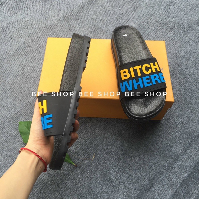 Dép lê nam Dsq2 - Dép Bitch where đúc chữ nổi - Dép quai ngang nam nữ - Bee Shop