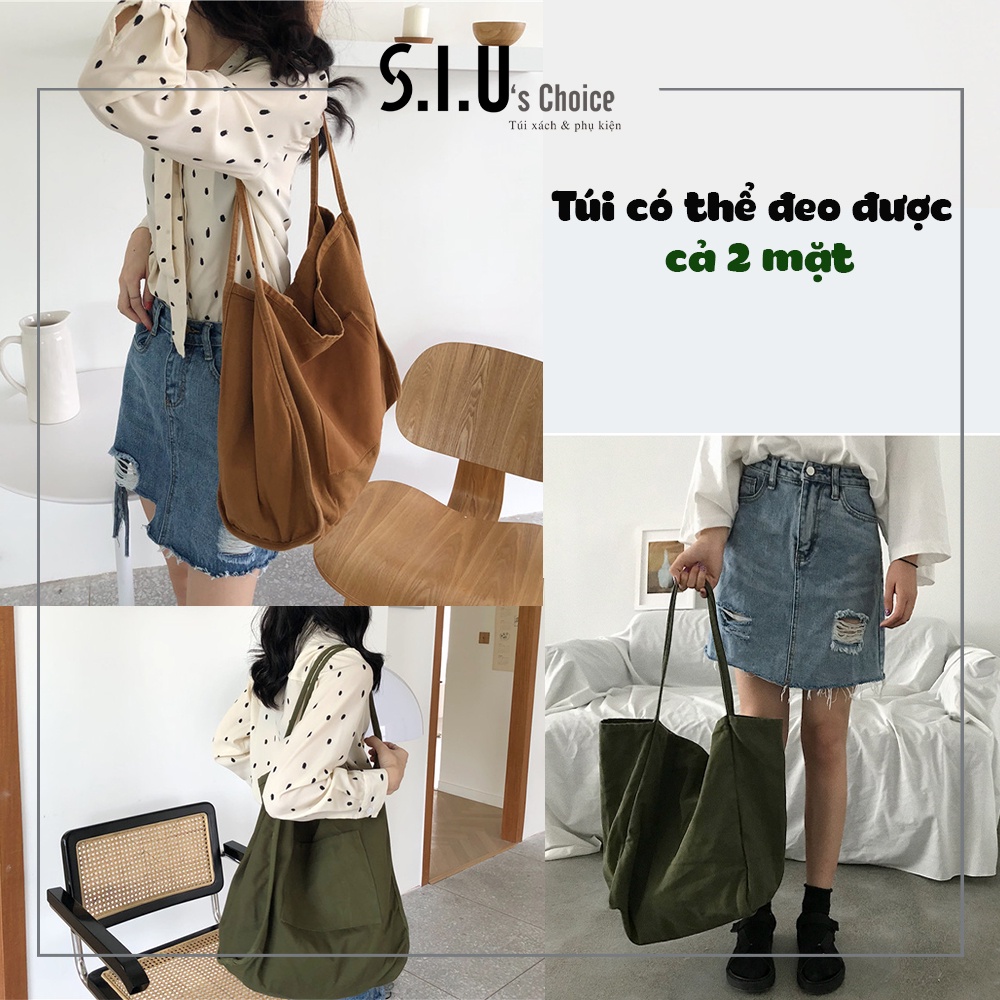 Túi tote nữ vải canvas ngăn rộng đeo vai đeo chéo phong cách Hàn Quốc Siu's Choice- SIUBB13