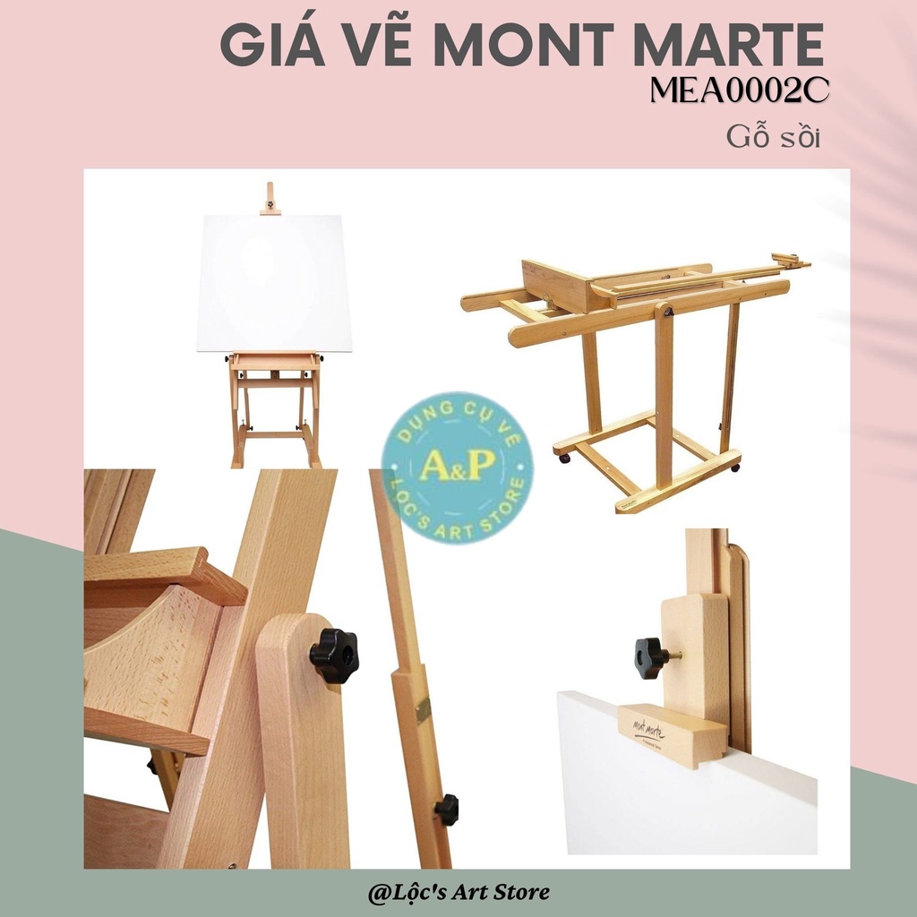 [Lộc'sArtStore] GIÁ VẼ CAO CẤP GỖ SỒI MONTMARTE MEA0002C - TÙY CHỈNH ĐỘ CAO (227-370 cm)