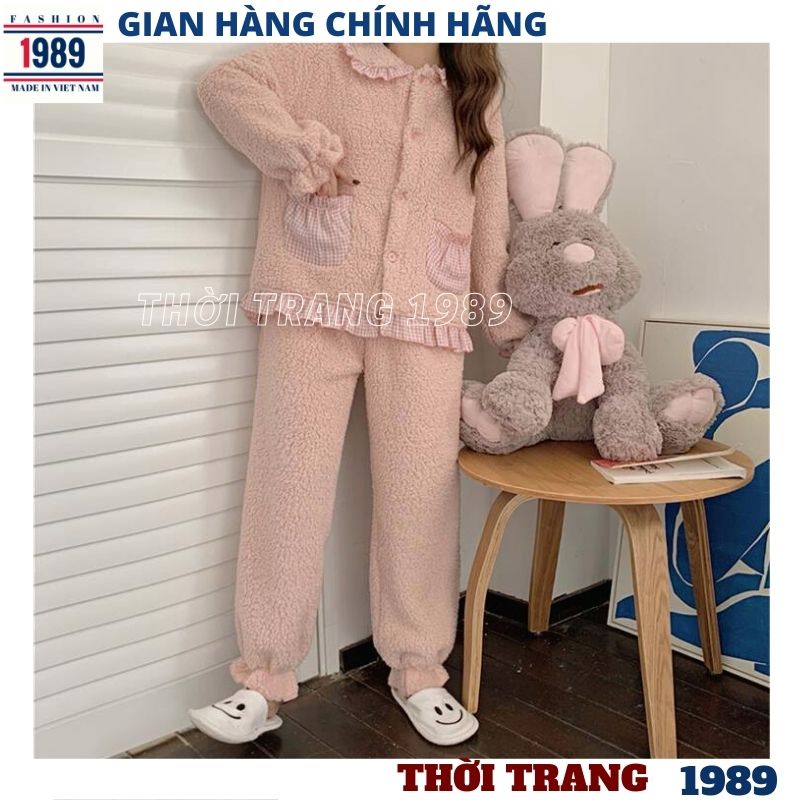 Bộ lông túi kẻ nữ bánh Bèo siêu ấm, bộ mặc nhà ❤ đồ ngủ mùa đông giữ nhiệt tốt kute dễ thương -THỜI TRANG 1989