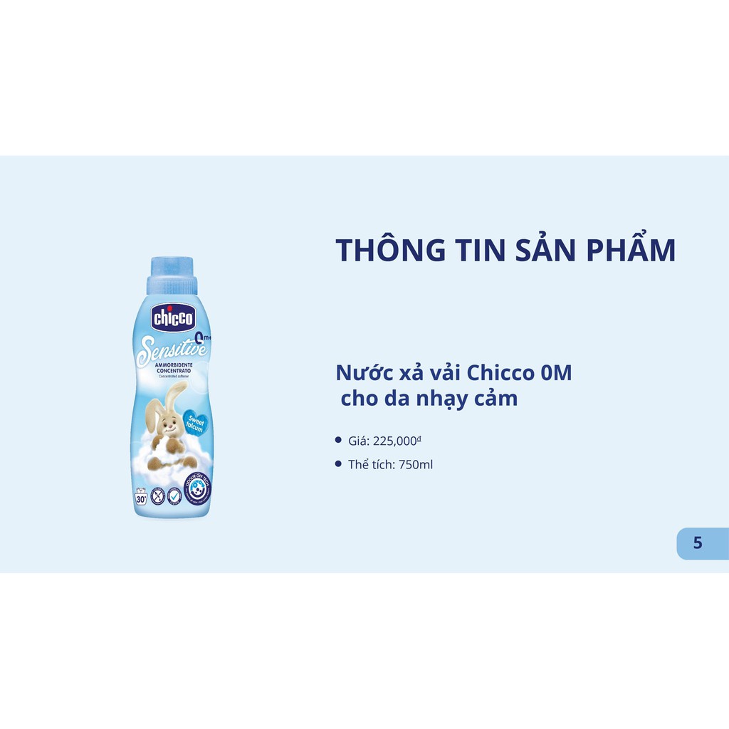 Nước xả vải Chicco nhập khẩu từ Ý+ cho da nhạy cảm 750ml làm mềm mịn vải loại bỏ mùi hôi vi khuẩn gây hại cho bé