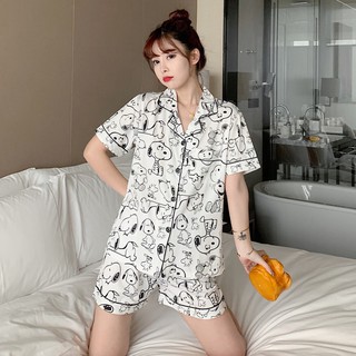 Bộ Đồ Ngủ Pijama Ngắn Tay In Hình Snoopy Dễ Thương Cho Nữ