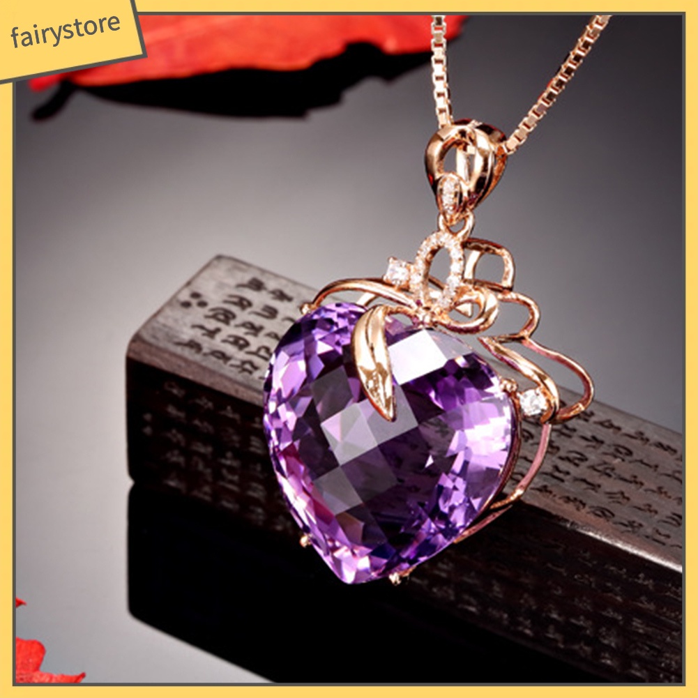 Dây Chuyền Mặt Đá Thạch Anh Tím Nhân Tạo Hình Trái Tim Cho Nữ