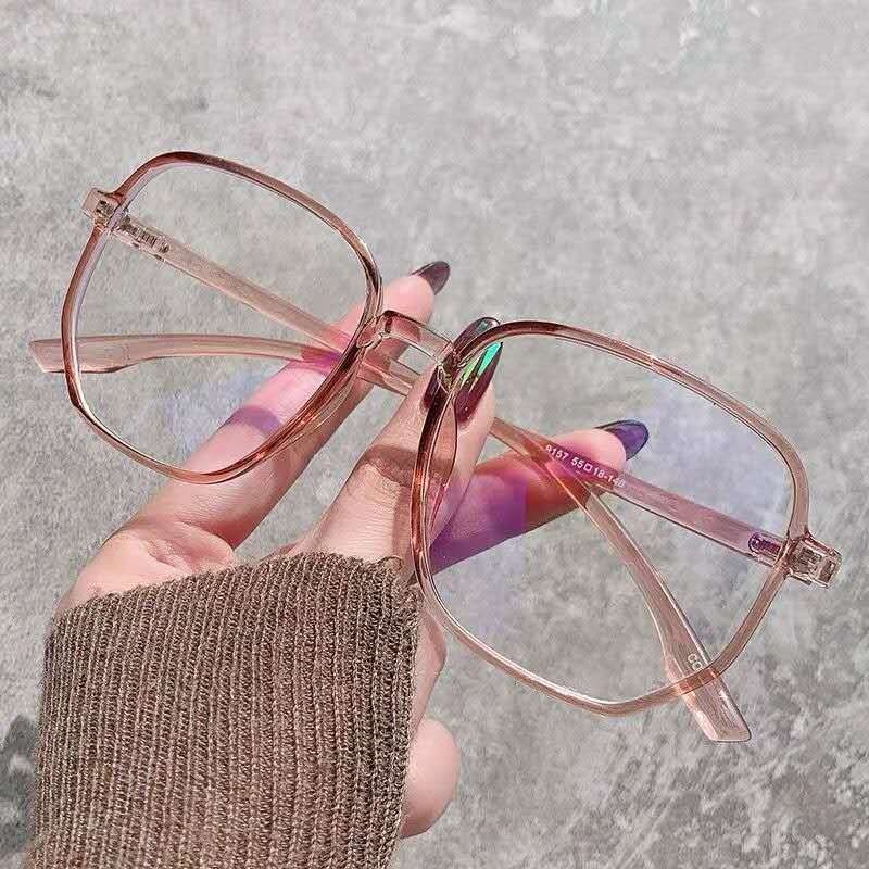 Kính Cận Gọng Đen Tròng Lục Giác Khung Trong Suốt Chống Ánh Sáng Xanh Thời Trang Hàn Quốc  kính cận có độ -0.5 ~ -6.0