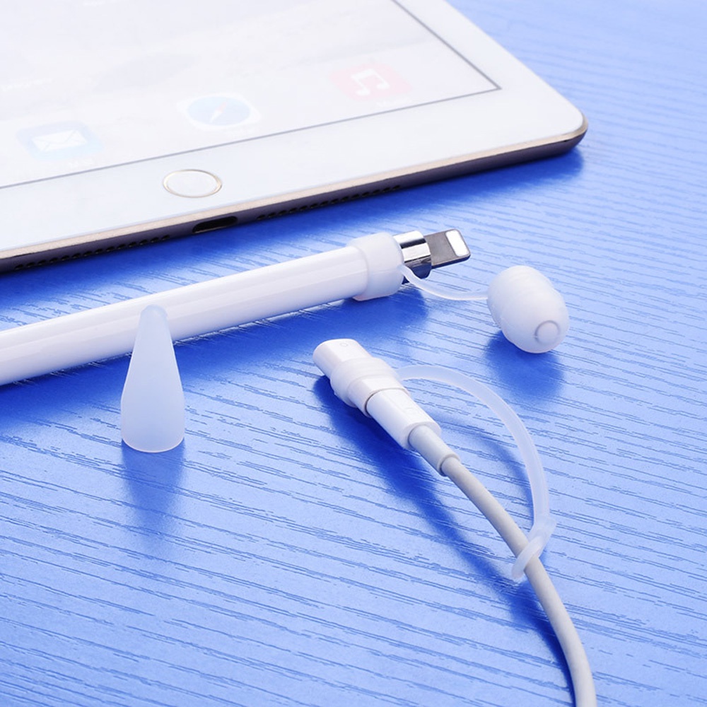 Dllencase For Apple Pencil Cap Holder / Nib Cover / Cable Adapter Tether for iPad Pro Pencil Silicone Case Cover 3 in 1 Stylus accessories A234