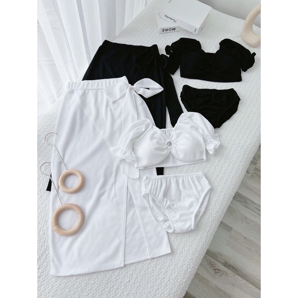 Set bikini 3 món đen trắng