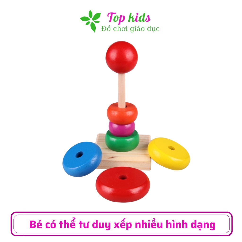 Đồ chơi gỗ cho bé montessori tháp cầu vòng Jenga bằng gỗ giúp bé từ 1 2 tuổi thông minh trí tuệ - TOPKIDS