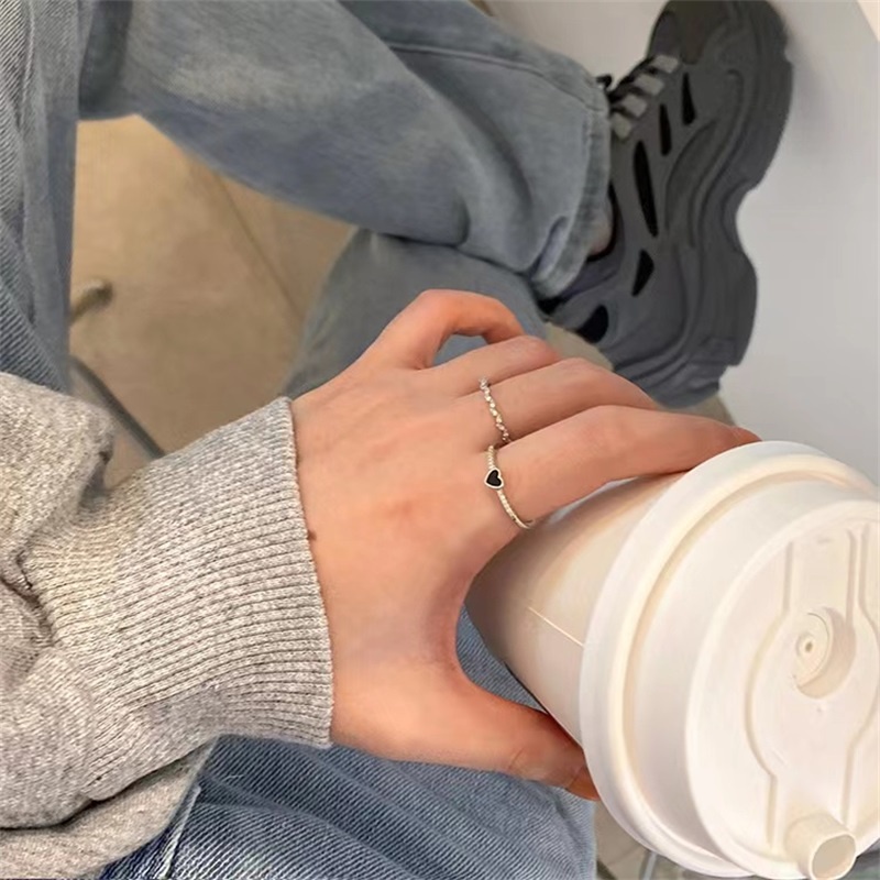 Bộ Hai Nhẫn Màu Đen Đính Đá Zircon Phong Cách Nhật Hàn Đơn Giản