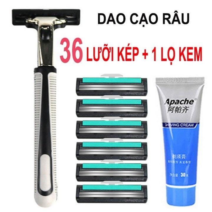 [KM] DAO CẠO RÂU COMBO 36 LƯỠI DAO KÉP + TUÝP KEM TẠO BỌT (DC)