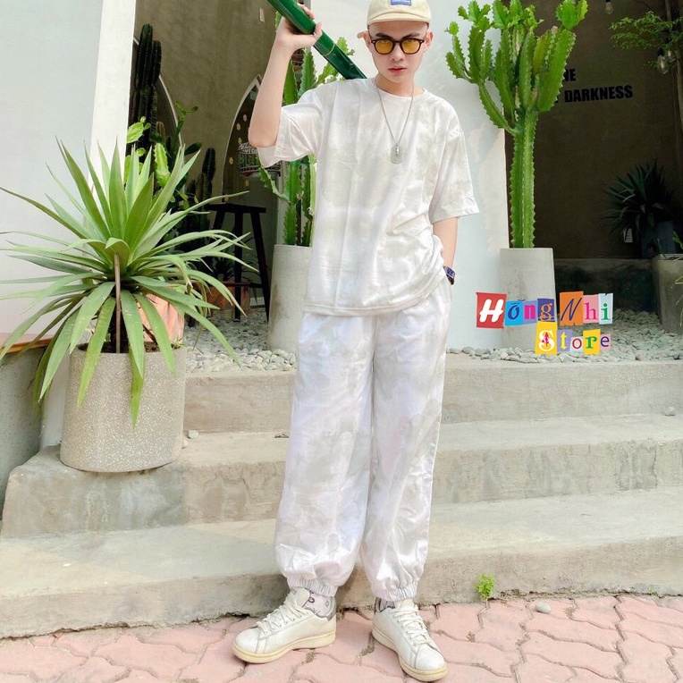 Set Bộ Áo Thun Tay Lỡ Loang Màu Tie Tee Phối Quần Jogger 3D Ulzzang Unisex Dáng Rộng - MM