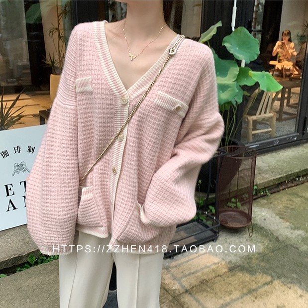 Áo Khoác Cardigan Dệt Kim Cổ Chữ V Phong Cách Hàn Quốc Thời Trang Mùa Thu Mới Cho Nữ 2021