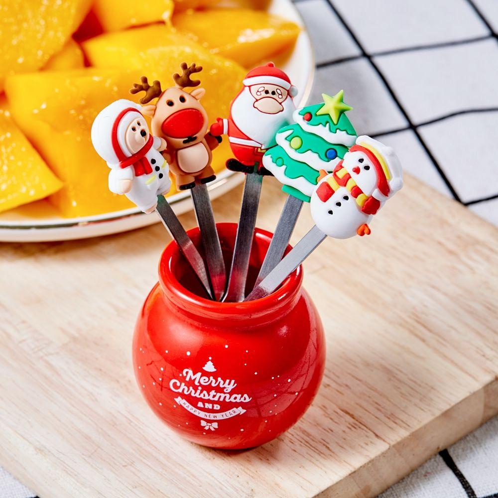 Nĩa Ăn Trái Cây Bằng Thép Không Gỉ Hình Ông Già Noel Người Tuyết Tuần Lộc Giáng Sinh Năm Mới