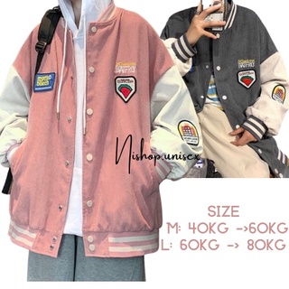 Áo khoác bomber nhung tăm thêu hình form rộng unisex cho cả nam & nữ