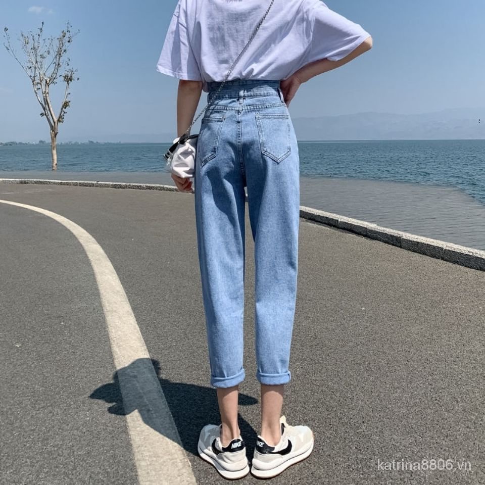 Quần jeans nữ lưng cao ôm dáng thời trang phong cách Hàn Quốc