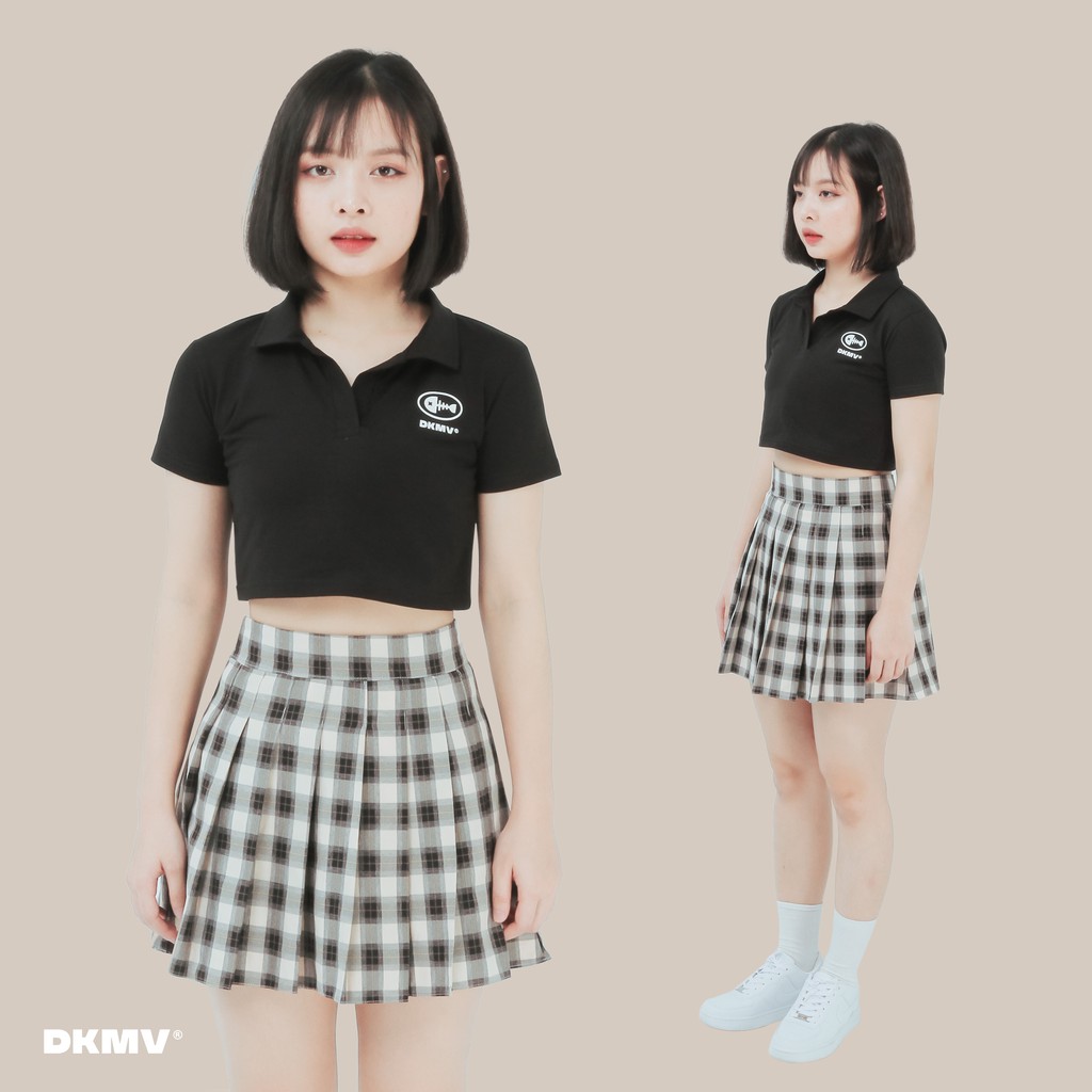 Áo croptop ôm cổ bẻ polo màu đen Don't Kill My Vibe | Polo Basic Croptop