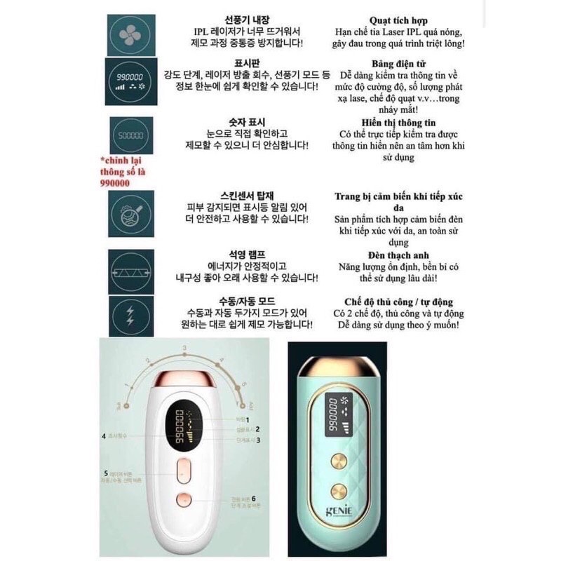 [ Mua 1 tặng Voucher 20k, tặng 1 Mask Collagen 40k] Máy Triệt Lông Lazerz IPL Genie Chính Hãng