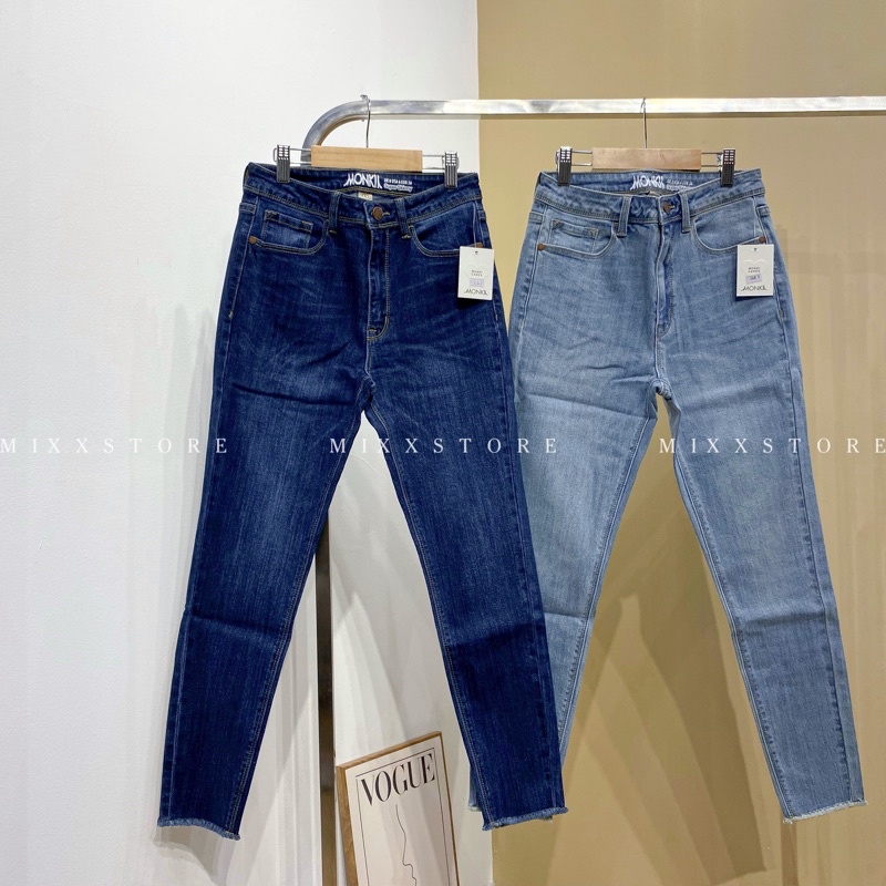 Quần Jean Nữ Skinny Lai Tua Lưng Vừa co giãn thoải mái phom 9 tấc phong cách sành điệu
