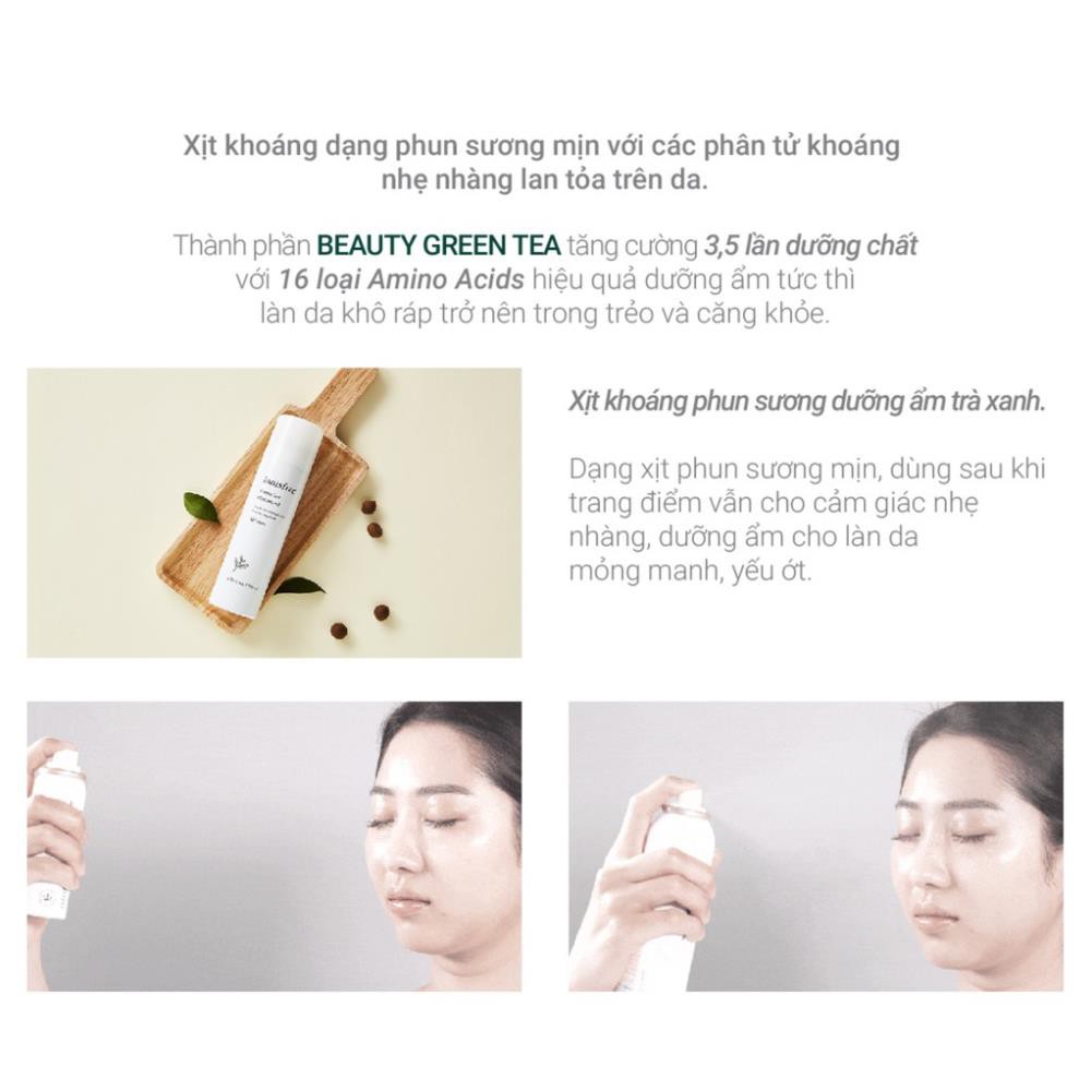 Xịt khoáng dưỡng ẩm phun sương mịn innisfree Green Tea Mist (Micro) 120ml