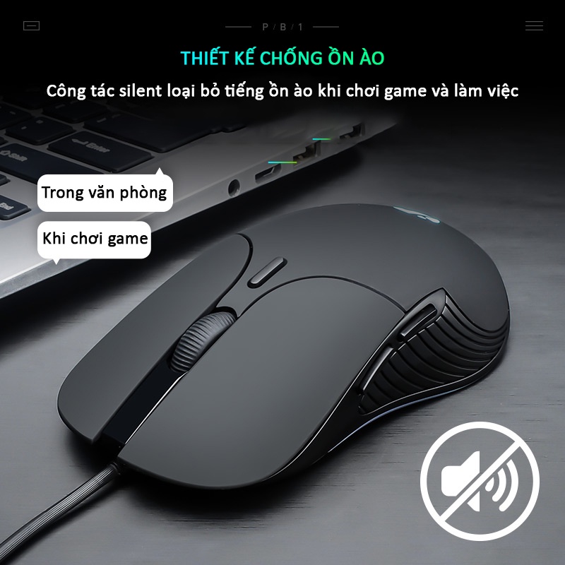 Chuột gaming máy tính Sidotech Inphic PB1 DPI 4800 tắt âm silent thiết kế cho chơi game và làm việc văn phòng