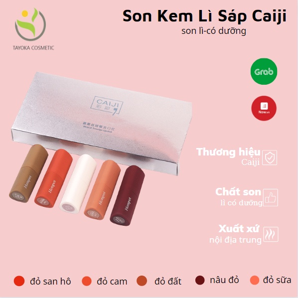 Son kem lì sáp CAIJI💙KÈM QUÀ TẶNG 💙Full Set 5 cây son nội địa trung chất son dưỡng,đậm,giữ màu bền chặt suốt ngày Tayoka