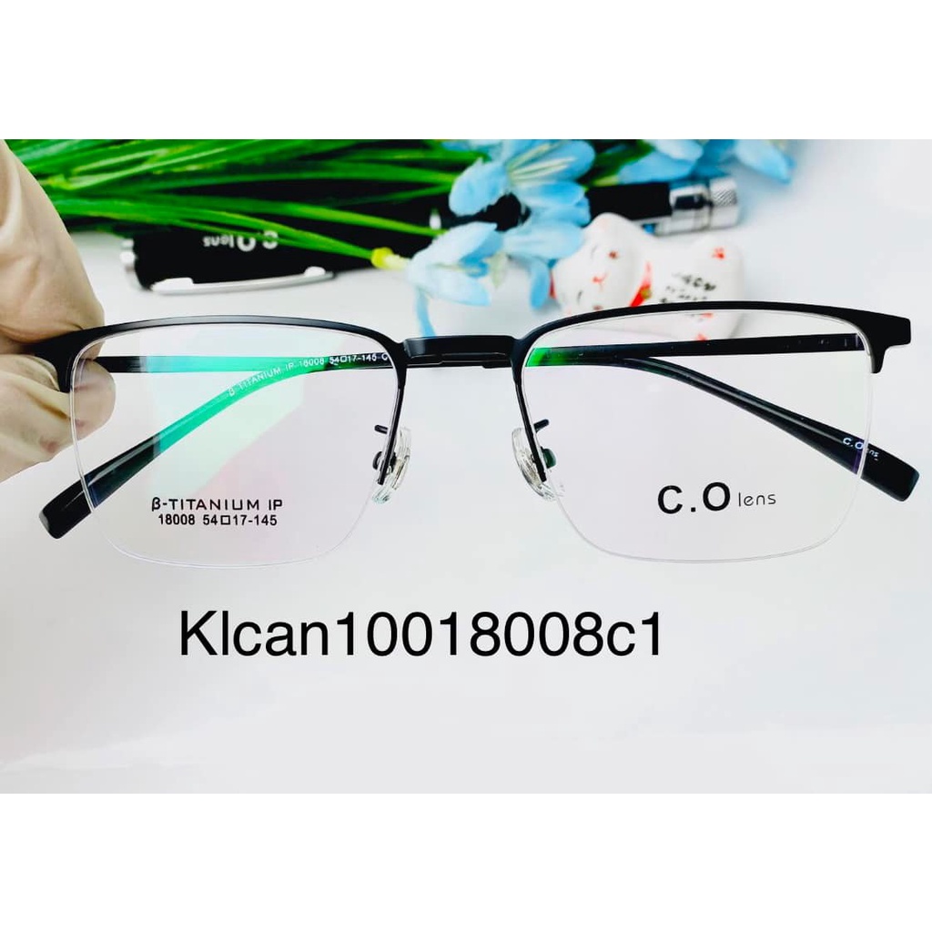 Gọng kính nam mắt cận vuông kim loại cao cấp 18008. Tròng kính giả cận 0 độ chống ánh sáng xanh, chống tia UV