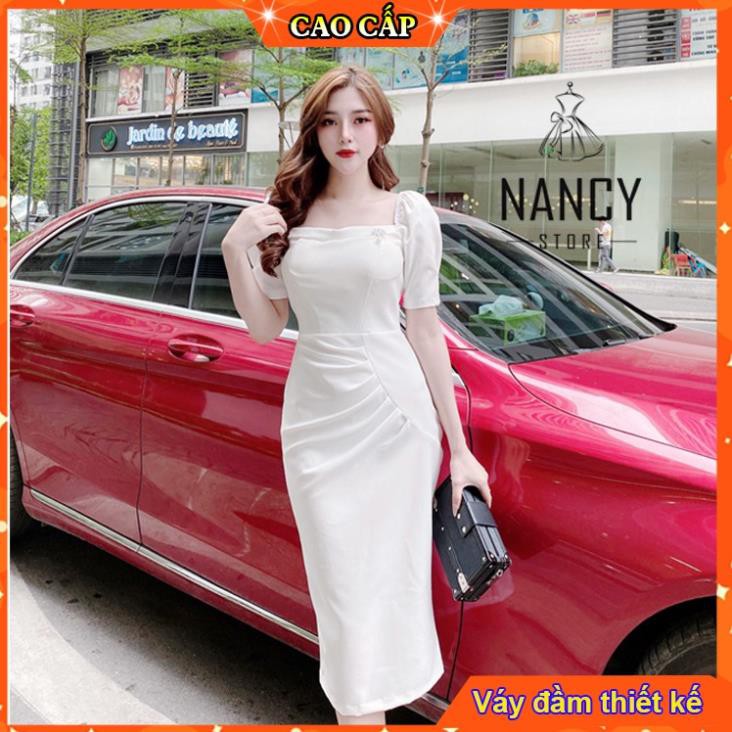 Váy đầm nữ body cổ vuông,dáng ôm tay lửng, cao cấp sang chảnh dự tiệc công sở màu trắng Nancy A38 👗 *