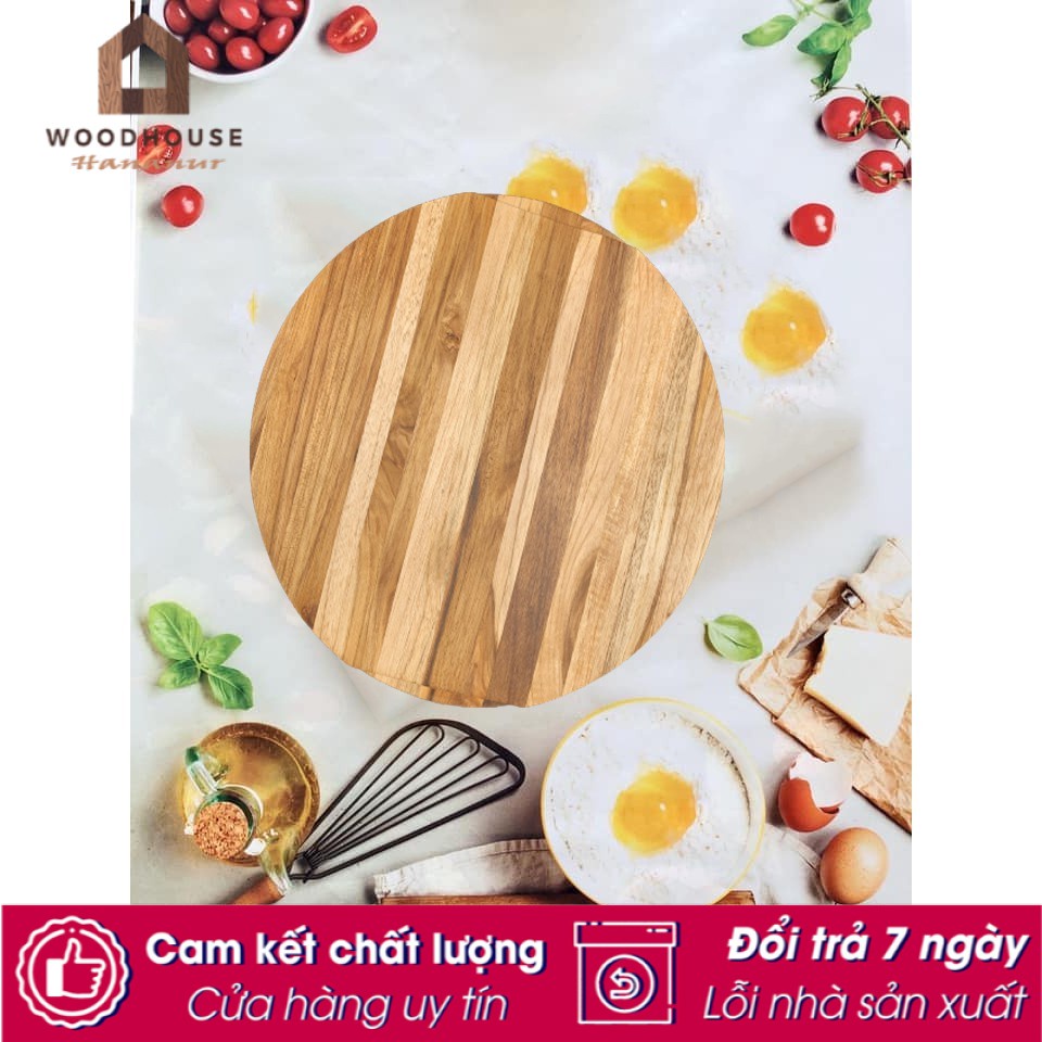 Hot Thớt gỗ teak hình tròn có viền cầm R- 27 cm giá rẻ - Wood Cutting Boards Hàng Xuất Khẩu Châu Âu