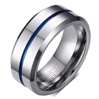 Nhẫn cưới nam chất liệu vonfram đường kẻ xanh dương thời trang 2017 đường kính 8mm