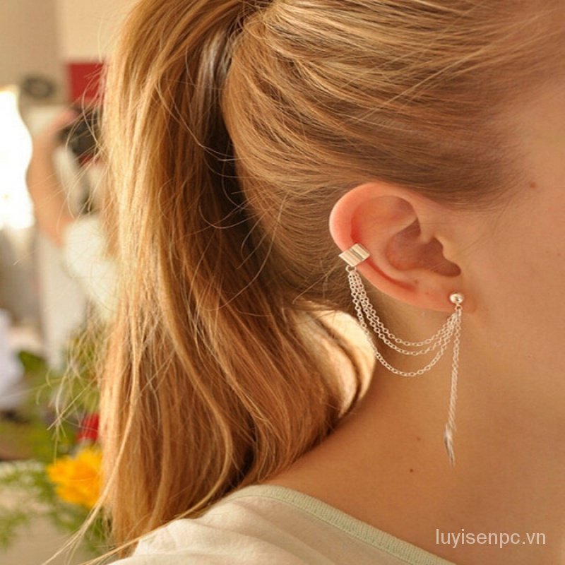 Silver-plated Personality Earrings Silver-Plated Personality Earrings Chain Tassels Korean Student Earrings Simple Ear Clip