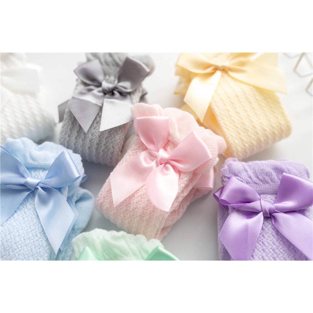 Đôi Tất Cotton Dài Đính Nơ Dễ Thương Cho Bé Gái