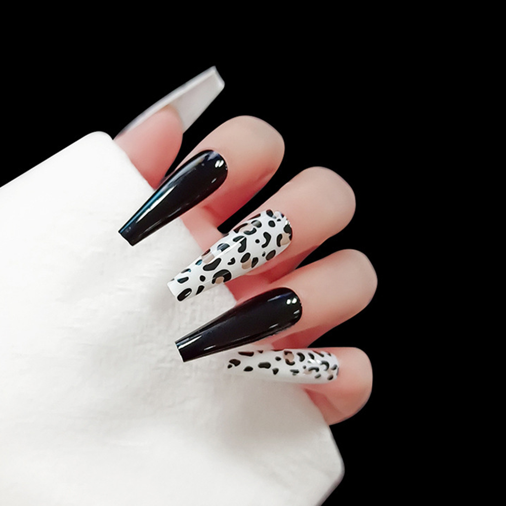 Set 24 móng tay giả thiết kế dáng dài phong cách Hàn Quốc