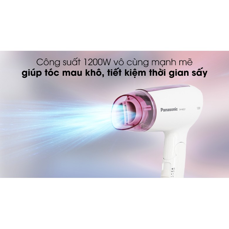 Máy sấy tóc gấp gọn bảo vệ tóc có sấy mát Panasonic EH-ND21-P645 1200W màu trắng tím - Hàng chính hãng