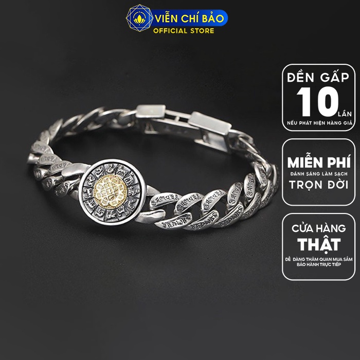 Lắc tay bạc nam khắc Lục Tự Chân Ngôn 12 con giáp mặt xoay chất liệu bạc Thái 925 thương hiệu Viễn Chí Bảo L100425