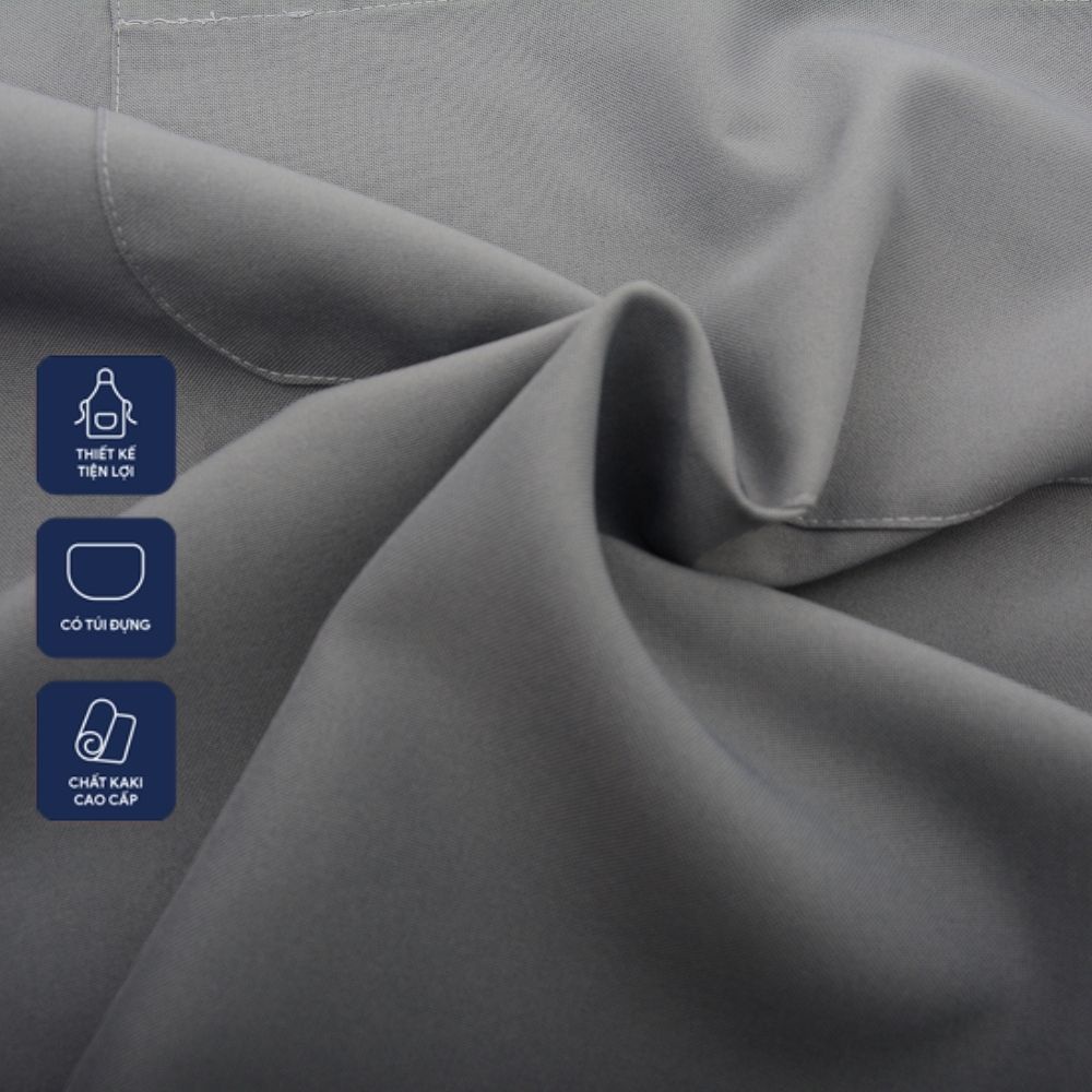 Tạp dề phục vụ dáng yếm dài chất vải đẹp - Màu xám, trơn không họa tiết - Hàng có sẵn số lượng lớn, nhận in thuê logo
