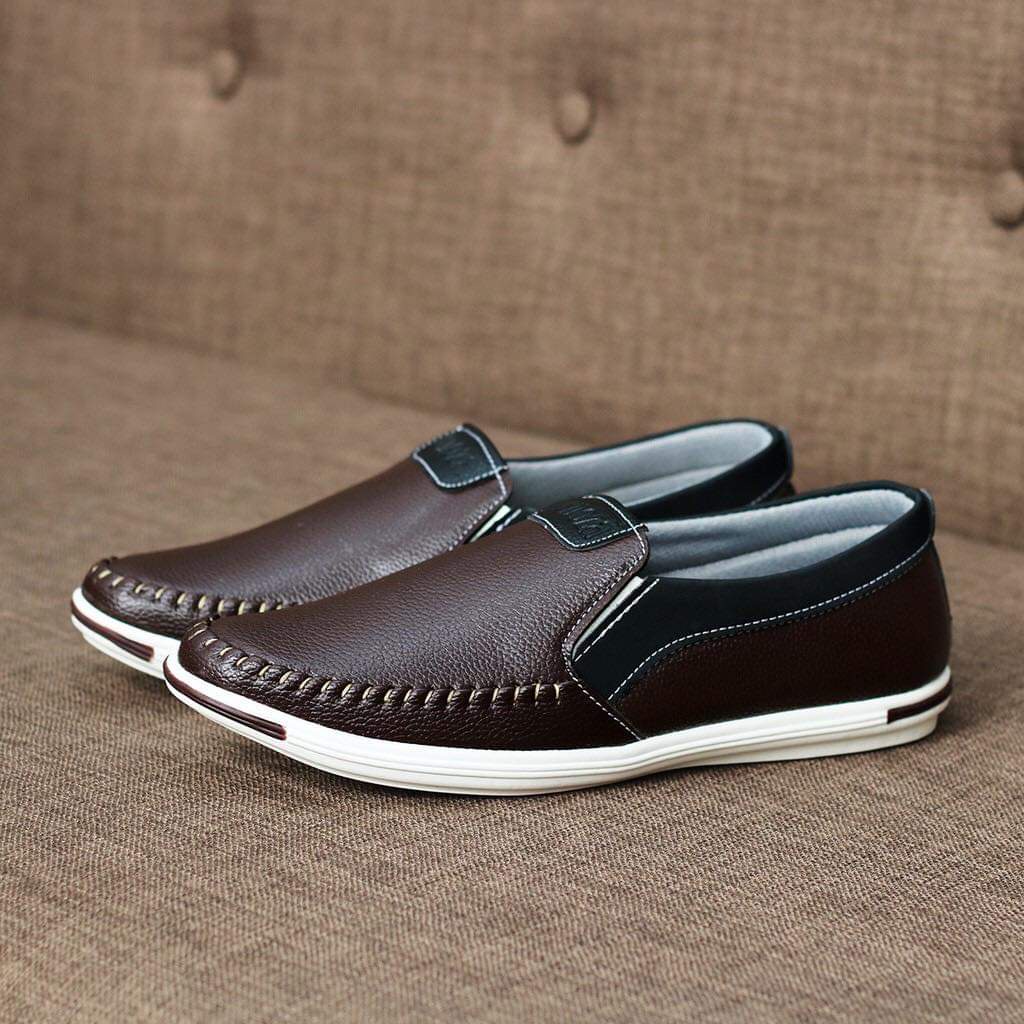 Giày lười cho người trung niên da pu mềm 2 màu nâu và đen đế khấu chăc chắn X86fashion (L22)
