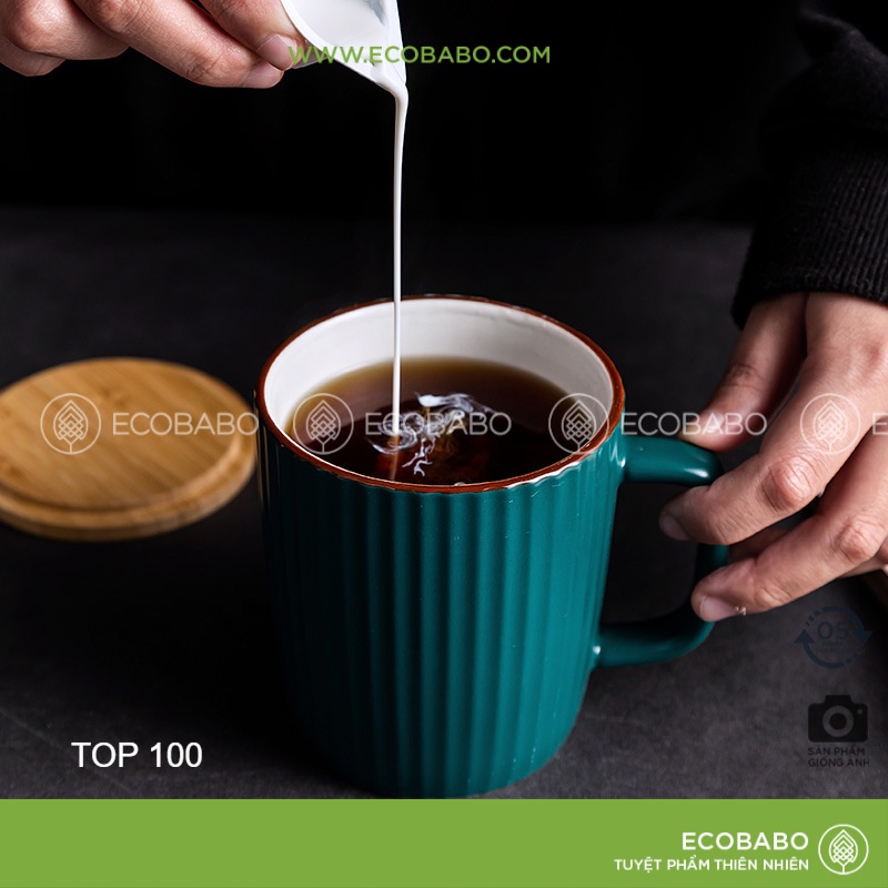 Ly gốm sóng nổi cổ điển đơn màu phong cách Retro Bắc Âu cốc trà cafe văn phòng và gia đình hàng xuất châu âu - Ecobabo