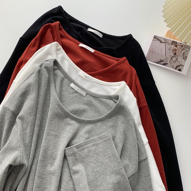 SUXI Áo Thun Tay Dài Cổ Tròn Màu Trơn Dáng Rộng Thiết Kế Mới Năng Động Thời Trang