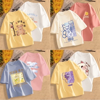 Áo thun cotton form rộng in hình dễ thương áo nam nữ dạo phố đẹp
