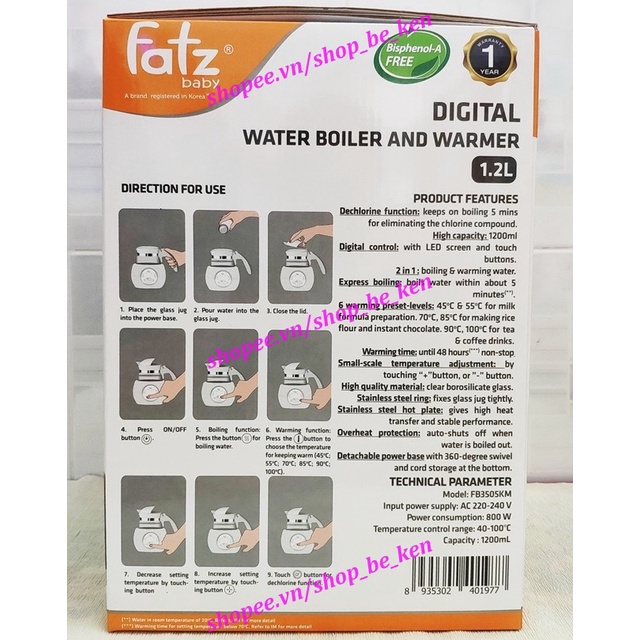 Máy đun và hâm nước pha sữa điện tử 1200ml Fatzbaby Quick 1 - Fatz FB3505SL