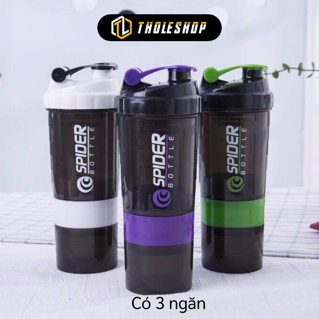 Bình Lắc Whey - Bình Nước Thể Thao, Tập Gym Đựng Protein 3 Ngăn 600ml Tiện Dụng 7875
