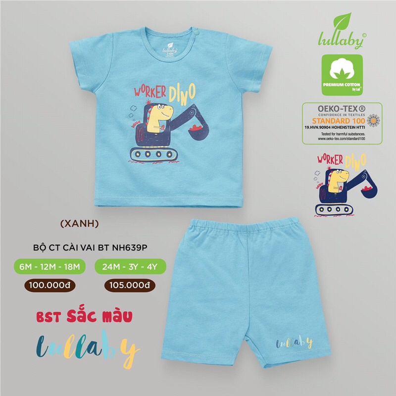 [NH639P] Bộ cộc cài vai bé trai Lullaby