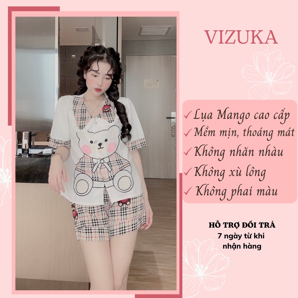 Đồ ngủ nữ bộ pijama tiểu thư lụa quần đùi mặc nhà VIZUKA