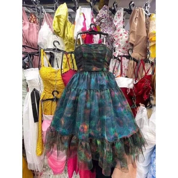 Váy thiết kế cao cấp xoè sang chảnh lụa organza Joven