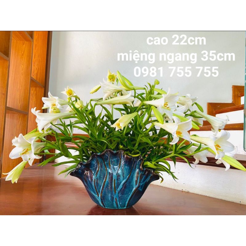 Gốm Sứ Bát Tràng Cao Cấp _ Lọ Hoa Lá Sen Và Làn Cắm Sen Hàng Loại 1