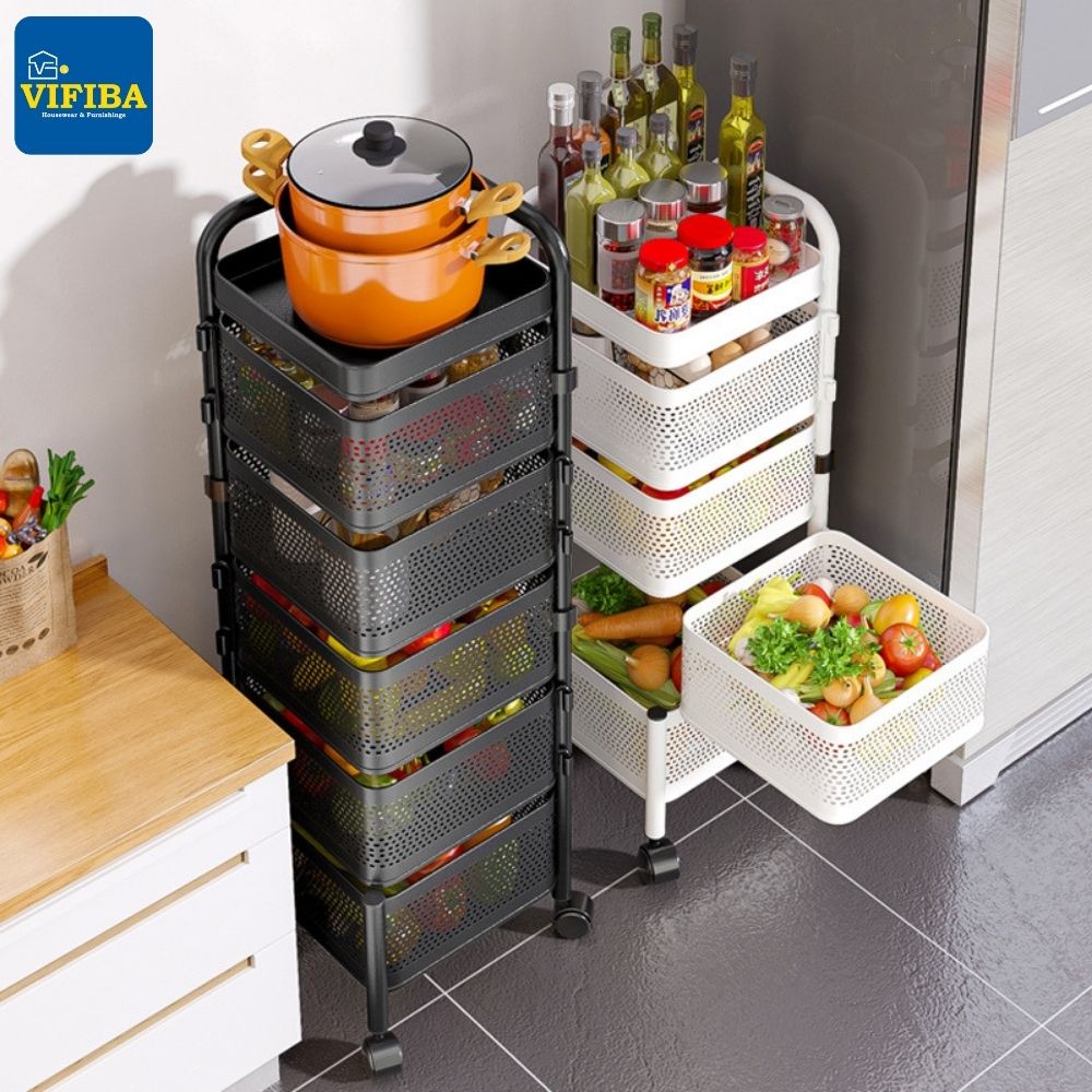 Kệ xoay nhà bếp VIFIBA Loại vuông 5 tầng 26x26x95cm Sơn tĩnh điện Thép carbon không gỉ Màu đen